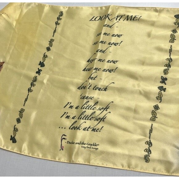 Duckie and the Grackle Yellow Bird Silk Scarf 14”x71” Nature Inspirational Quote - Picture 7 of 7